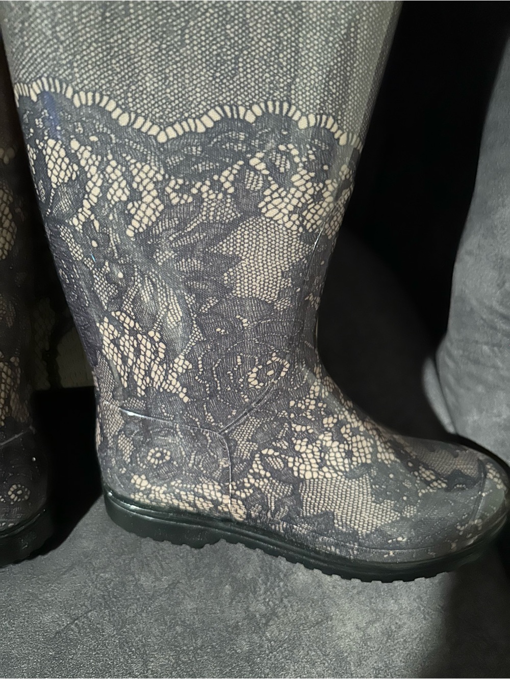 Valentino Garavani Black Lace-Effect Rain Boots New Never Worn With Original Box View 5